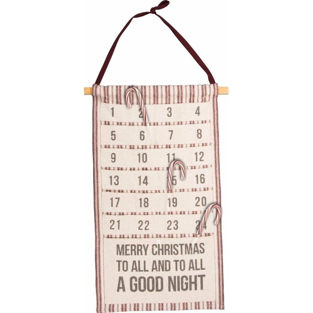 Christmas Countdown Calendar Wall Hanging Pocket Red & White Stripes